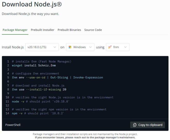 Downloading Nodejs