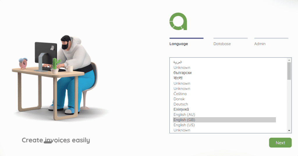 Setup Akaunting Dashboard