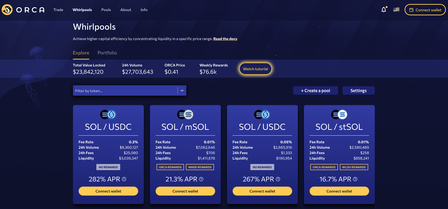 Orca Whirlpools Interface