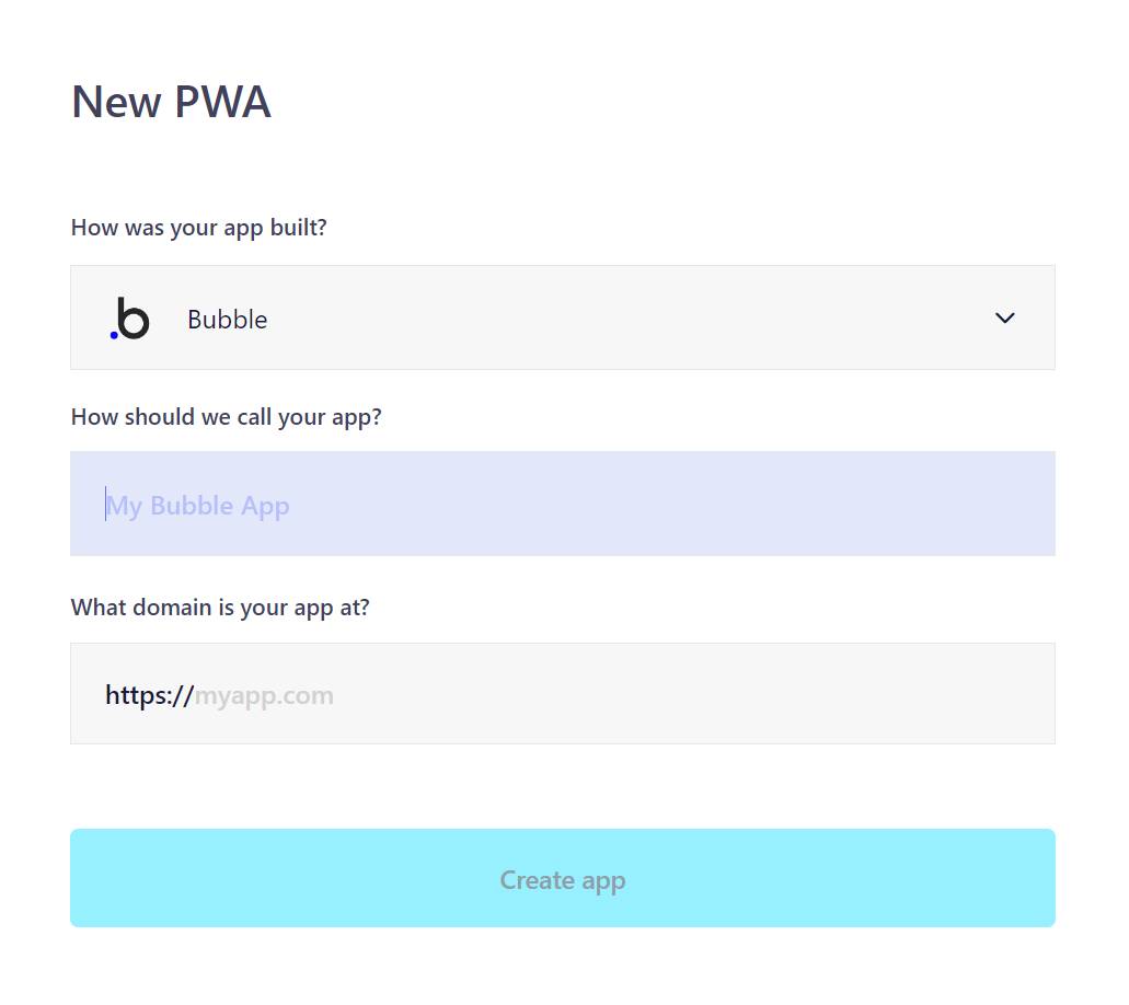 Bubble PWA Setup Screen