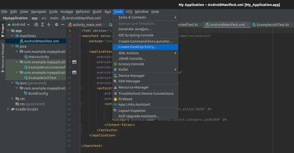 Click the Tools menu button in the Android Studio IDE