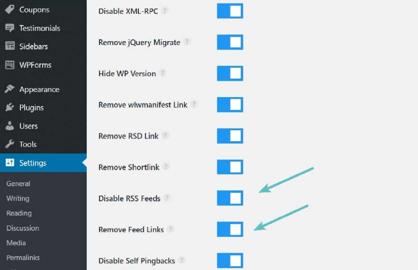 disable rss feeds perfmatters