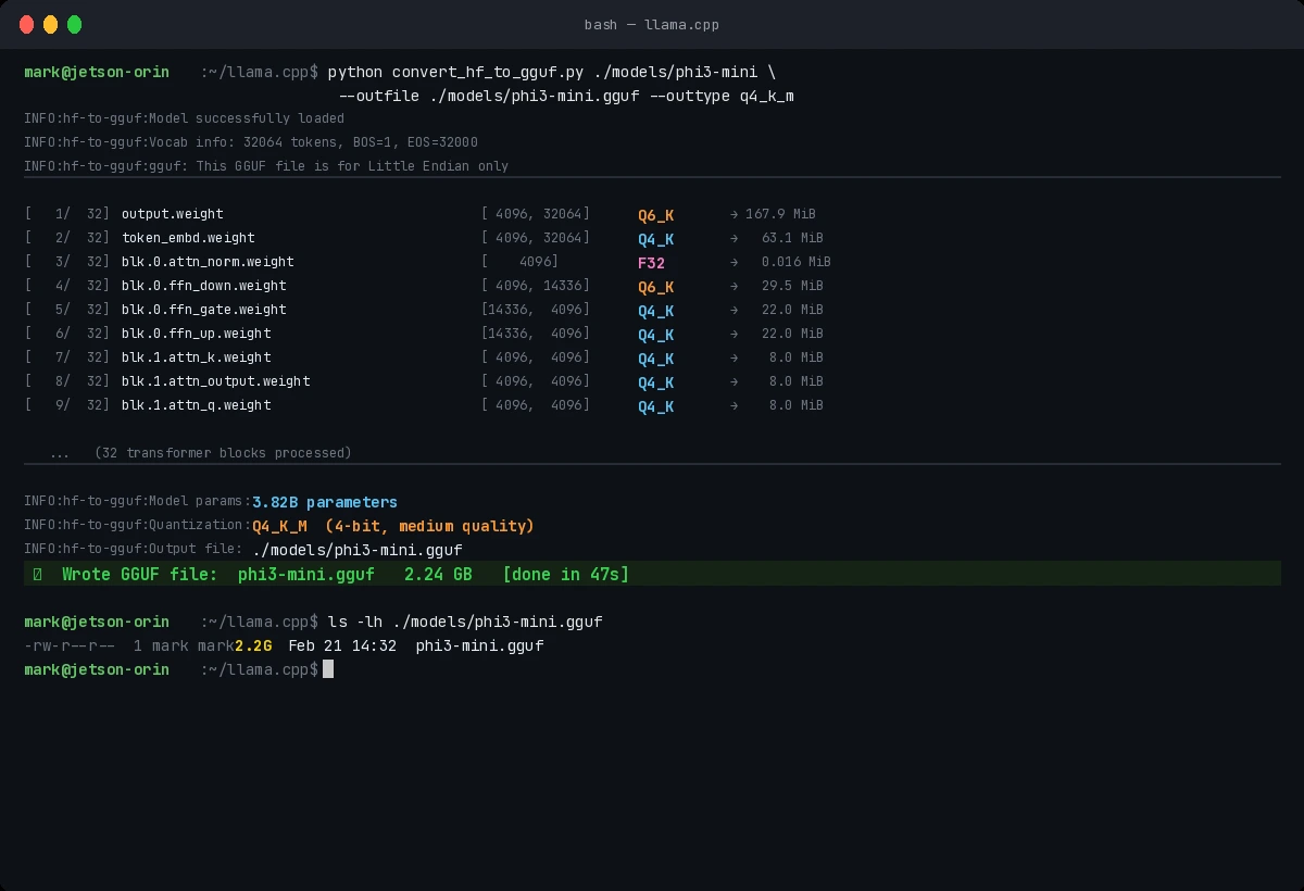 Terminal showing successful quantization