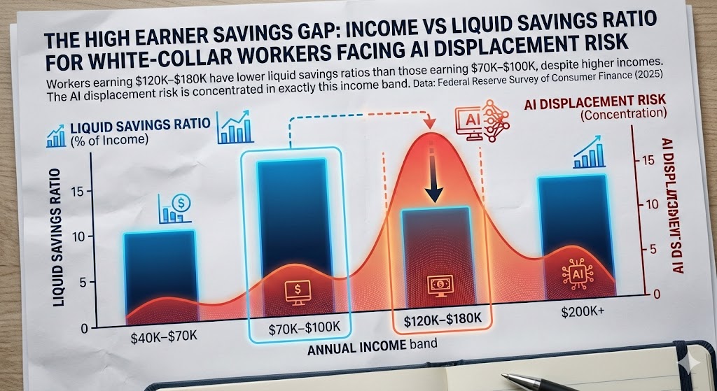 Income vs liquid savings ratio for white-collar workers facing AI displacement risk