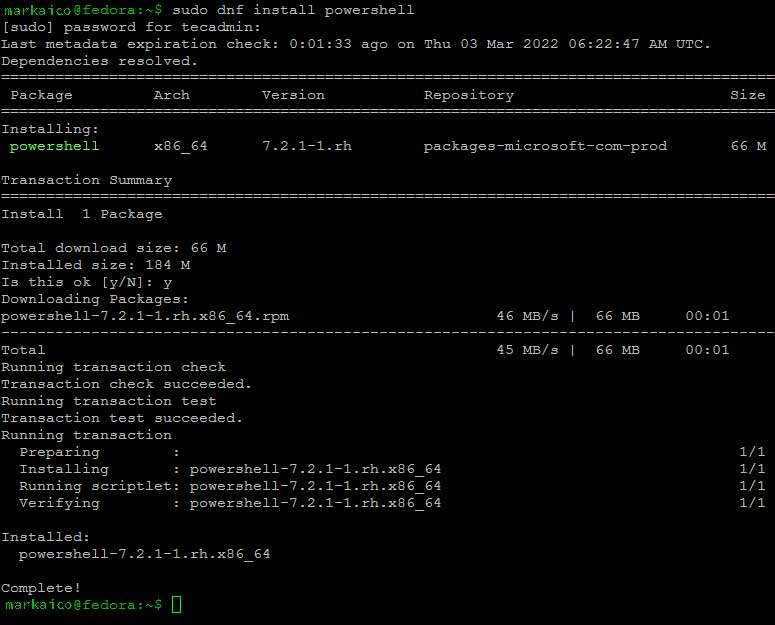 Install PowerShell in Fedora