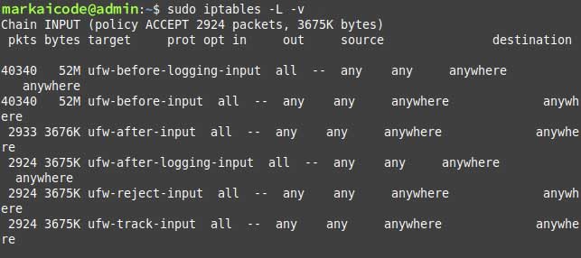 sudo iptables -L -v