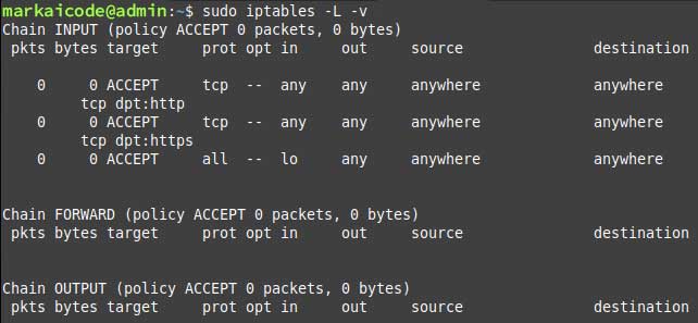 sudo iptables -L -v