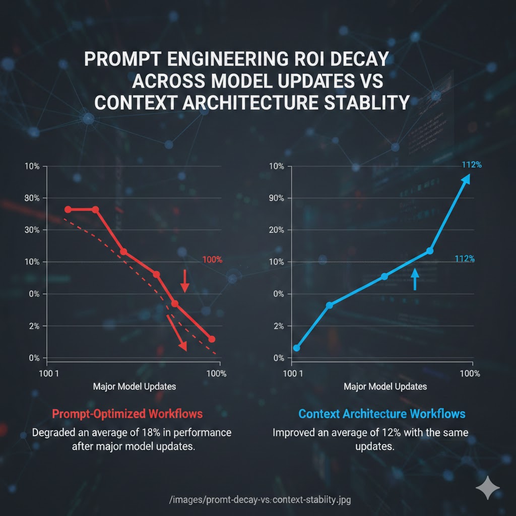 Prompt engineering ROI decay across model updates vs context architecture stability