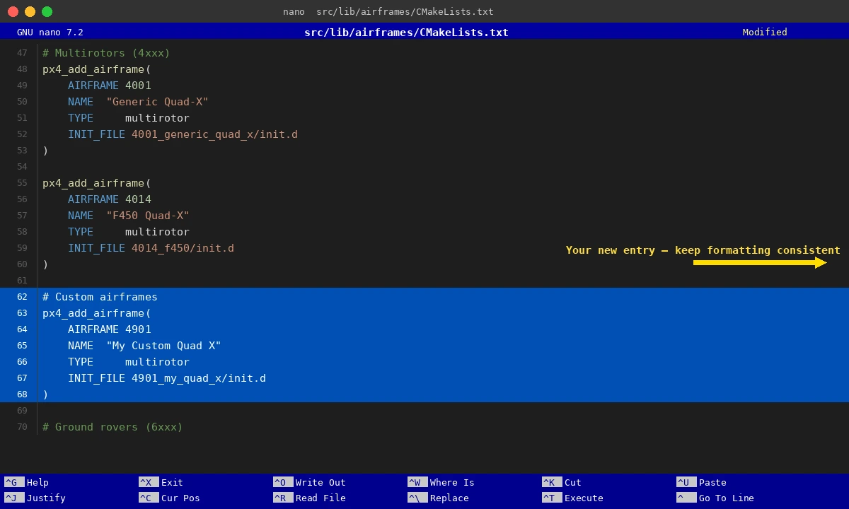 CMakeLists.txt open in Terminal with new entry added