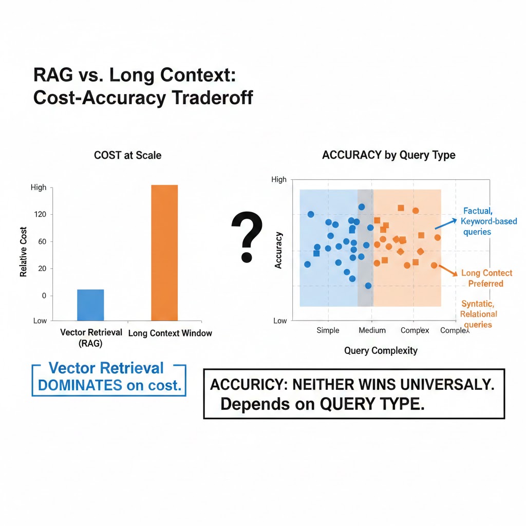RAG vs long context cost-accuracy tradeoff diagram