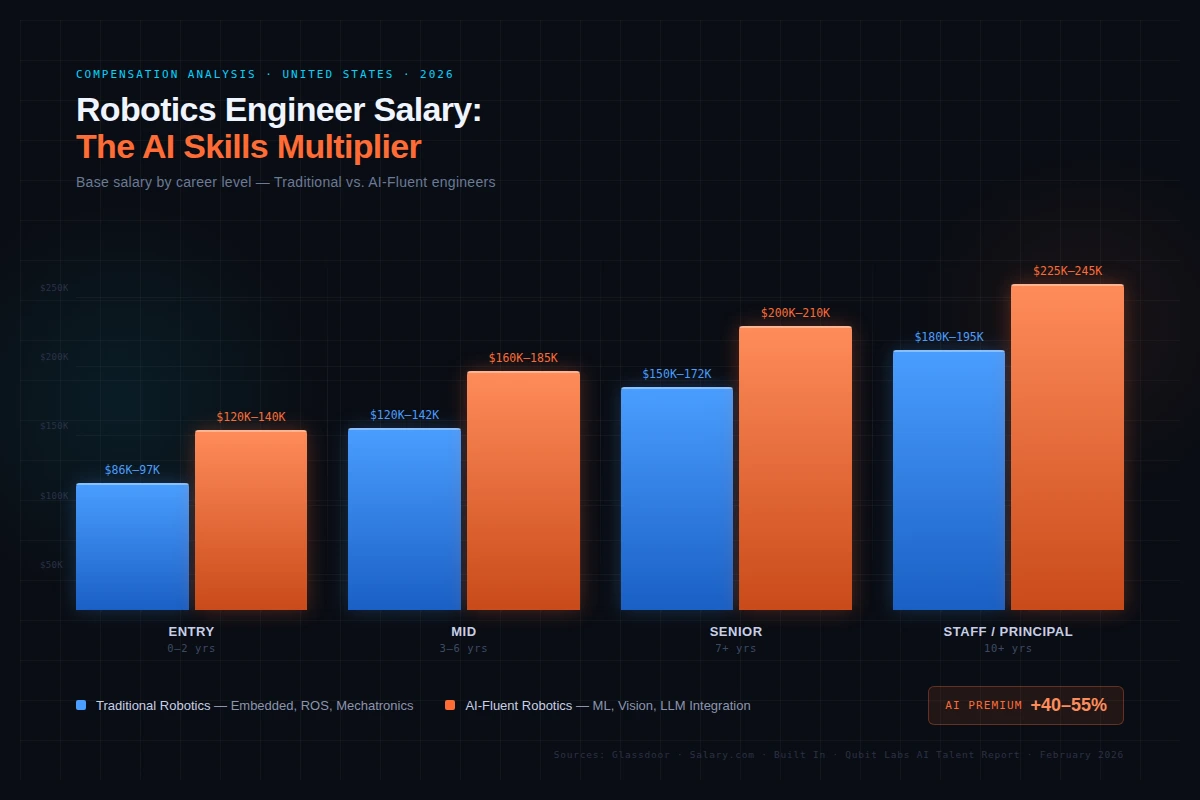 Salary comparison chart: traditional vs AI-fluent robotics engineers