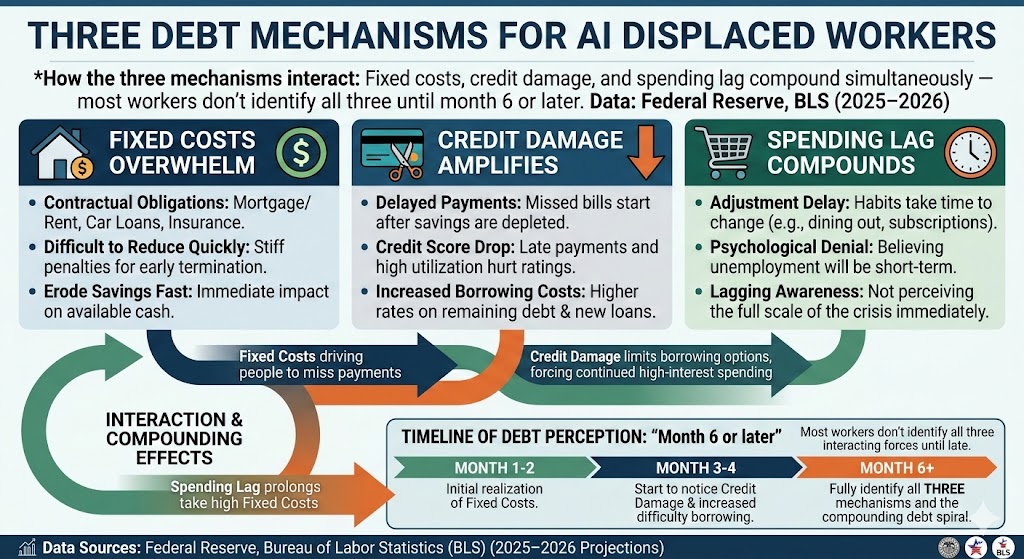 Three debt mechanisms diagram for AI displaced workers
