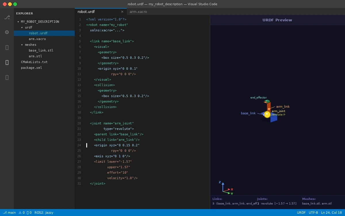 URDF 3D preview in VS Code